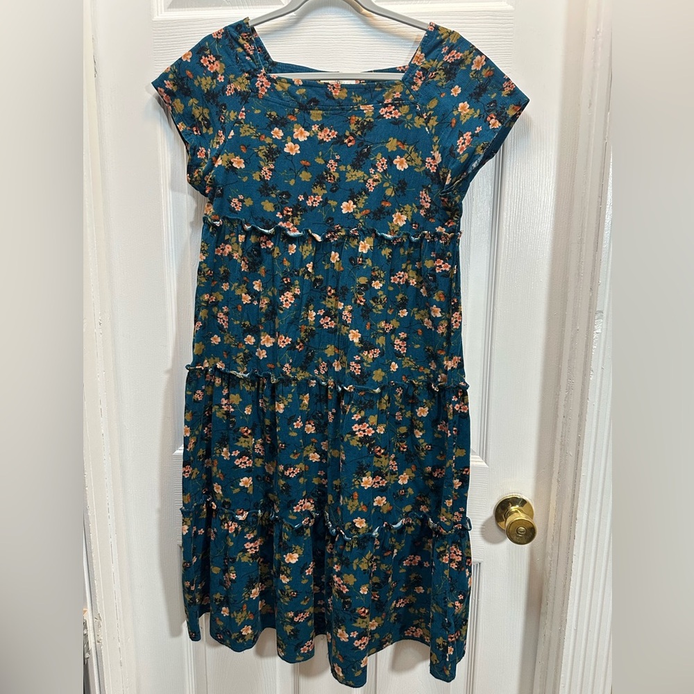 NATURAL LIFE Teal Floral Ruffled Midi Dress